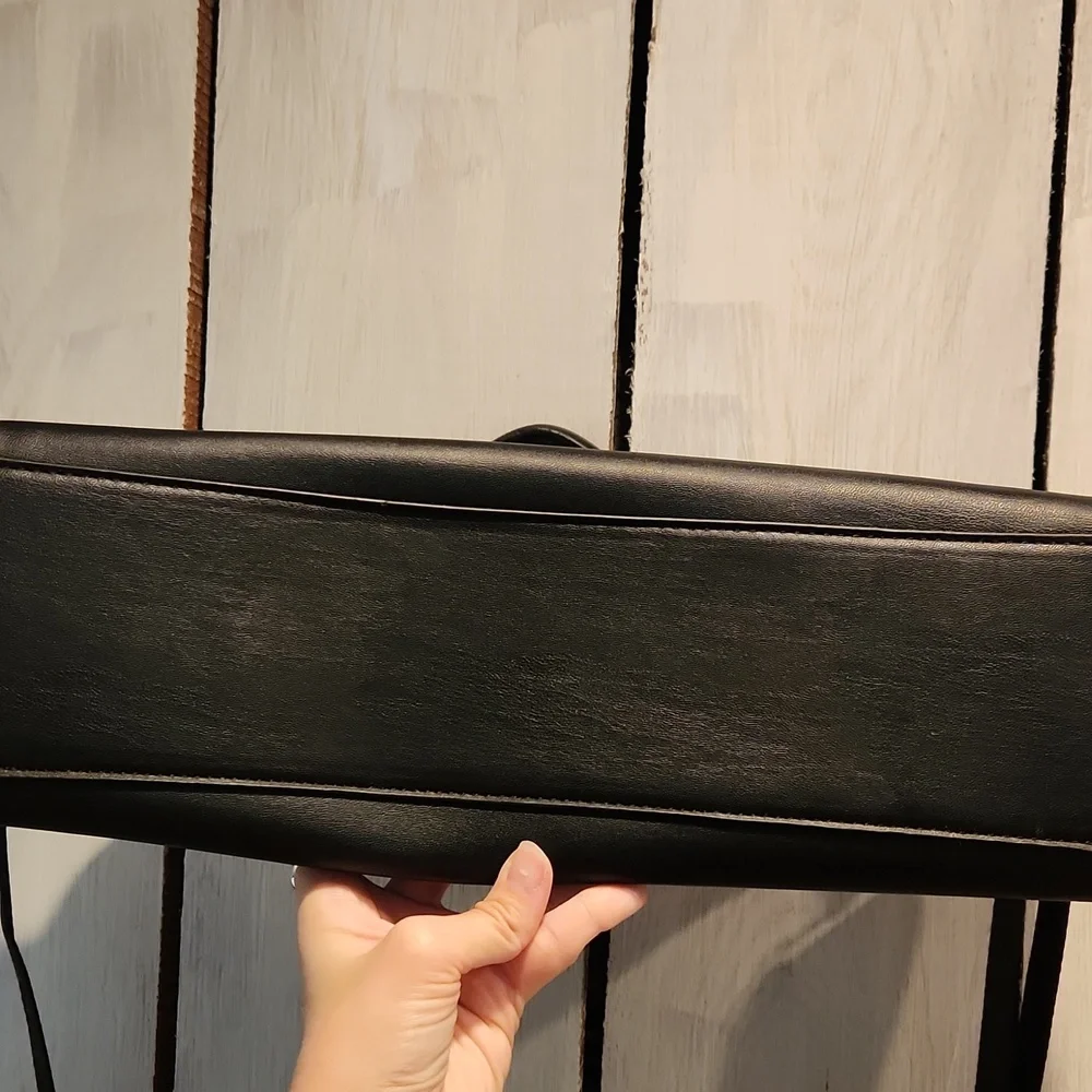 Nicole Miller Black Faux Leather Laptop Bag